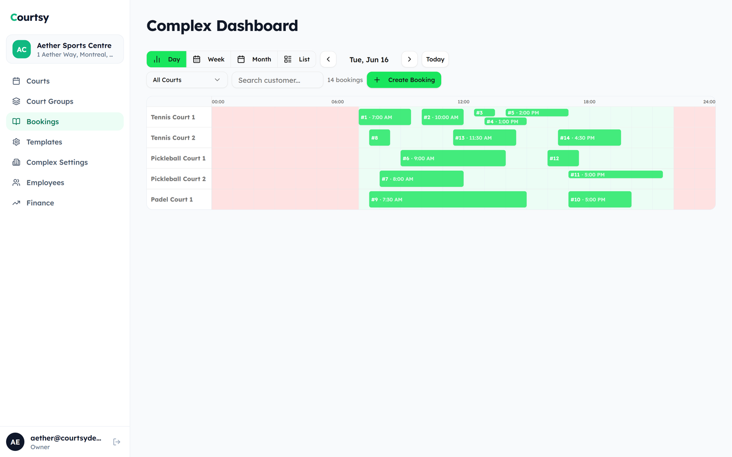 Courtsy booking calendar