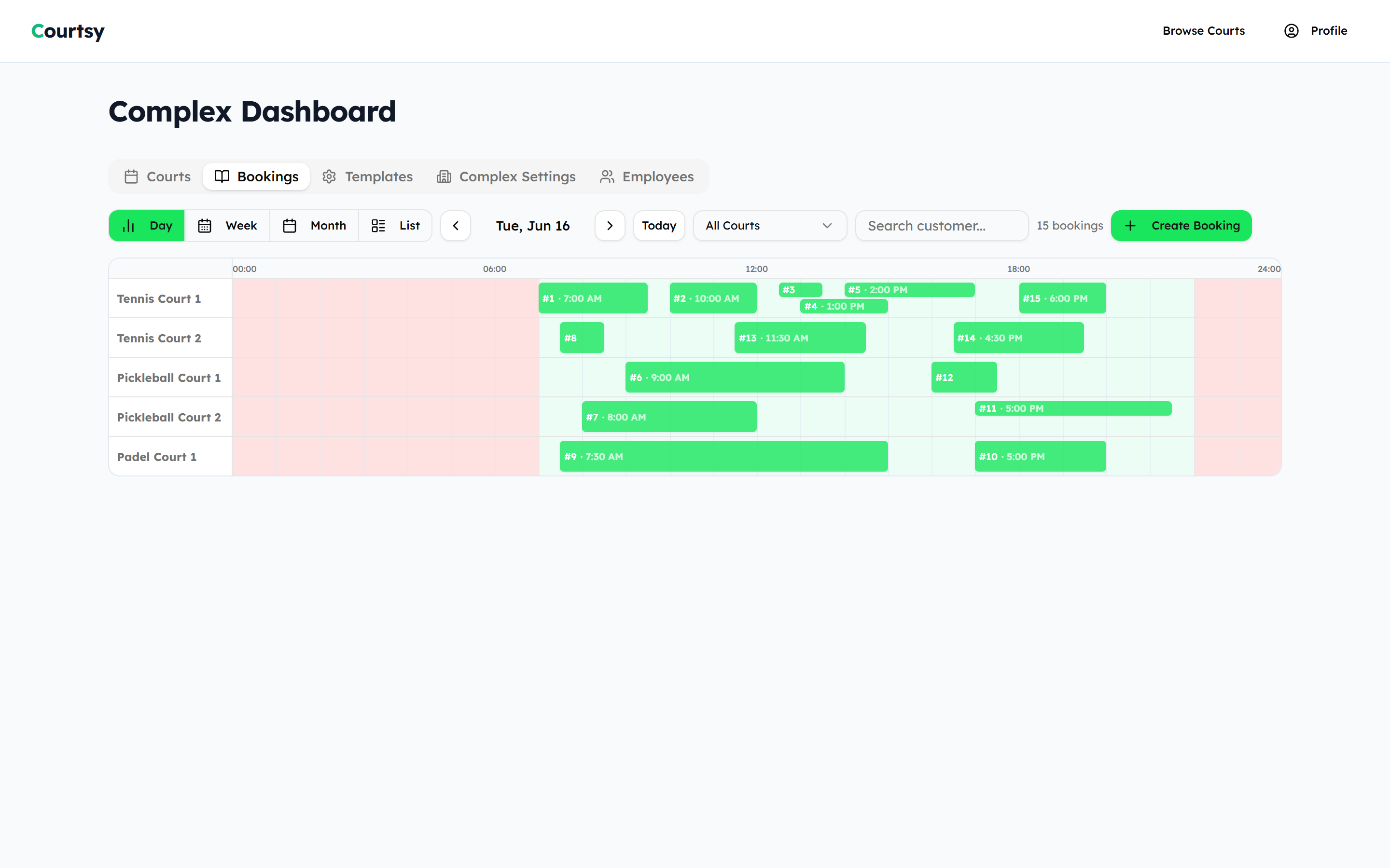 Courtsy booking calendar
