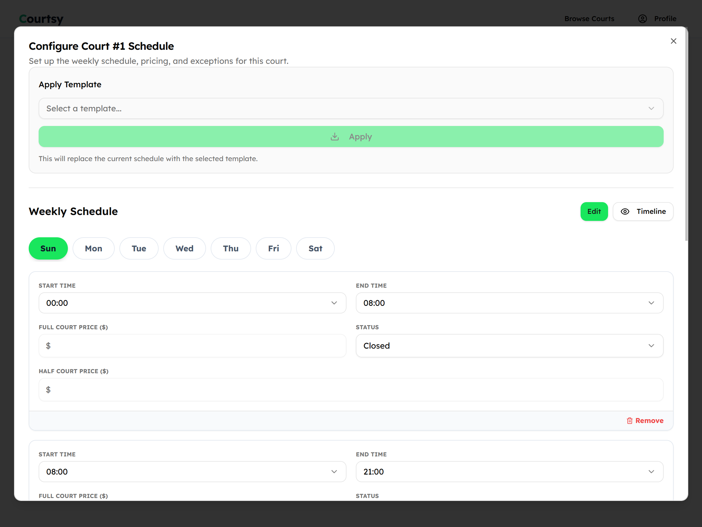 Courtsy schedule editor